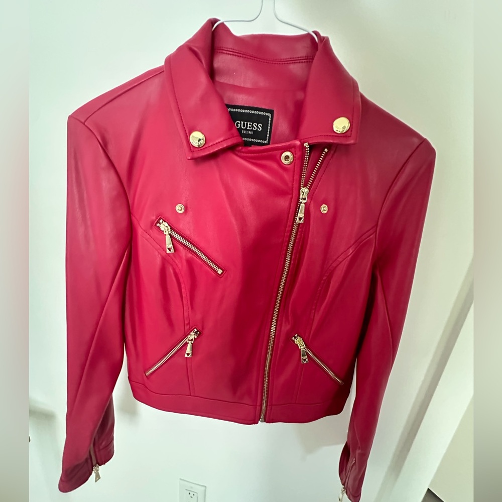GUESS Women's Fuchsia Biker Jacket